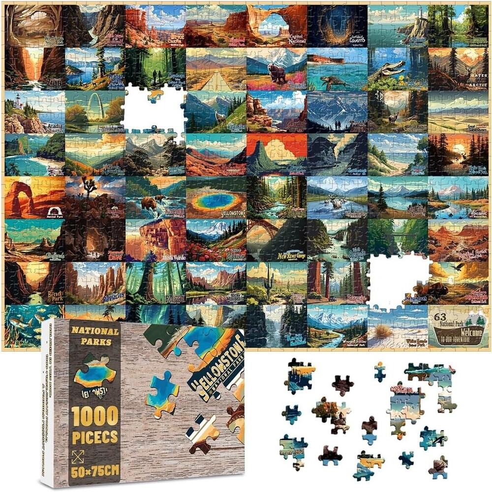 National Parks Vintage Collage Puzzle 1000 Piece Masterpieces 19.7X27.6 Inches